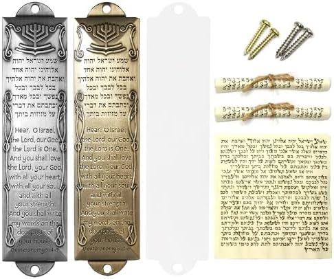 CAMATET Mezuzah with Scroll 2 Sets Antique Gold Silver