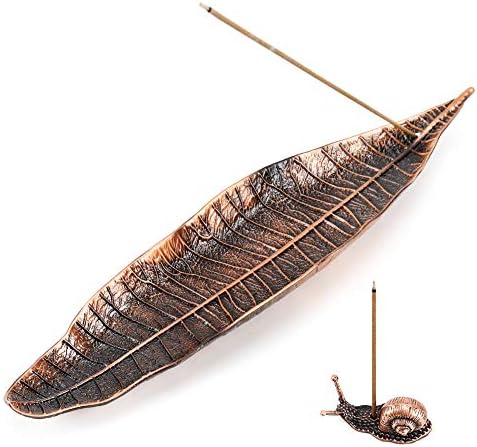 Accmor Red Copper Incense Holder Set with Leaf and Snail Burners