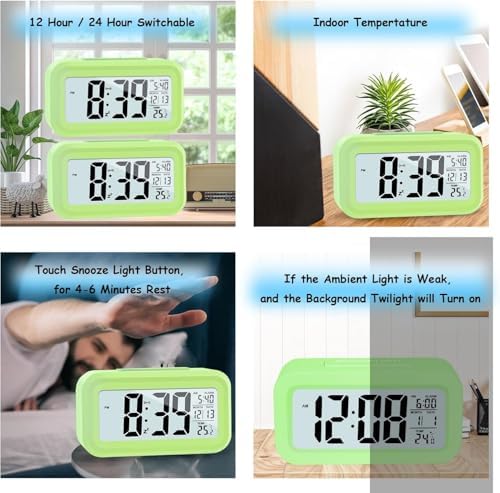 Upgraded Digital Alarm Clock with Temperature and Night Light Control