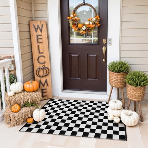Seavish Checkered Rug 2x3 ft Black White Moroccan Pattern
