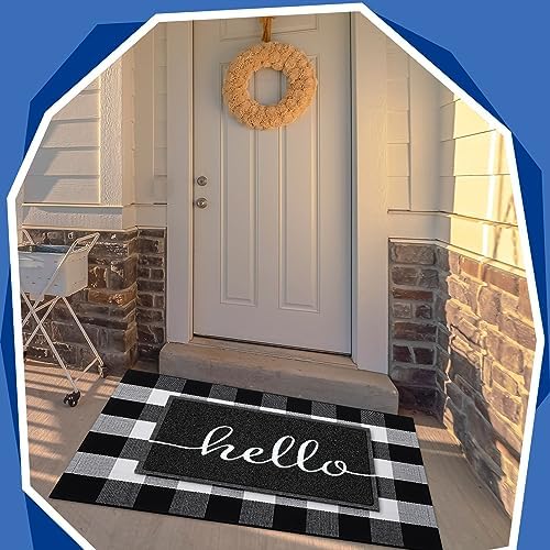 Geelin 2 Pcs Hello Doormat and Buffalo Check Rug