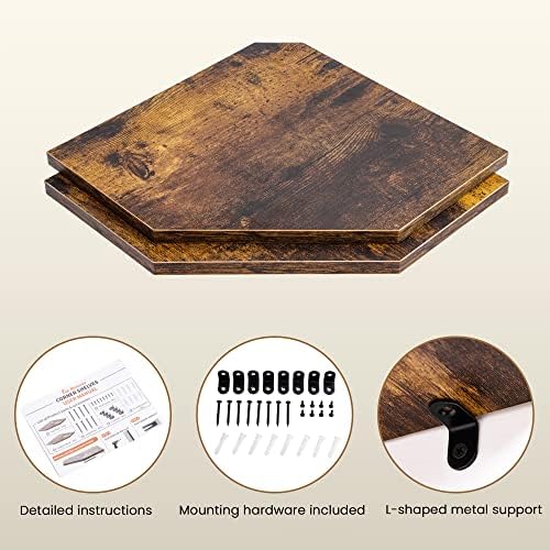 Set of 2 Rustic Brown Corner Wall Shelves