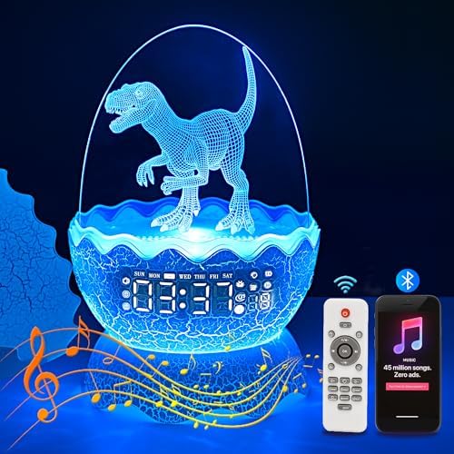Dinosaur Night Light with Alarm Clock and Bluetooth Speaker