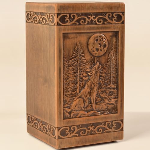 KIMNAG Wolf Wooden Cremation Urn 250lbs Decorative Keepsake