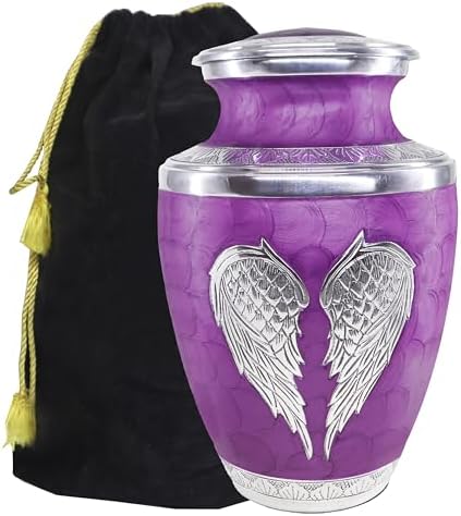 Purple Wings of Love Cremation Urn - Large Silver Engraved