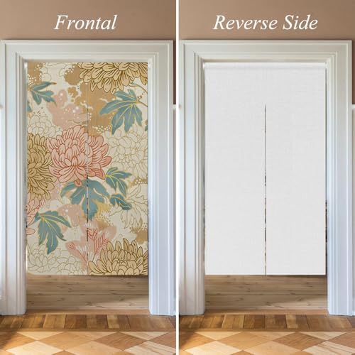 Boho Style Noren Japanese Door Curtain Panel with Flowers