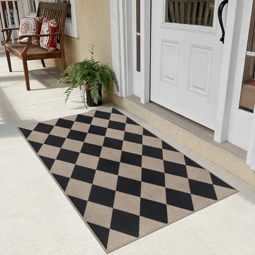 Easy Jute Checkered Entryway Rug Modern Non-Slip Indoor Outdoor Mat