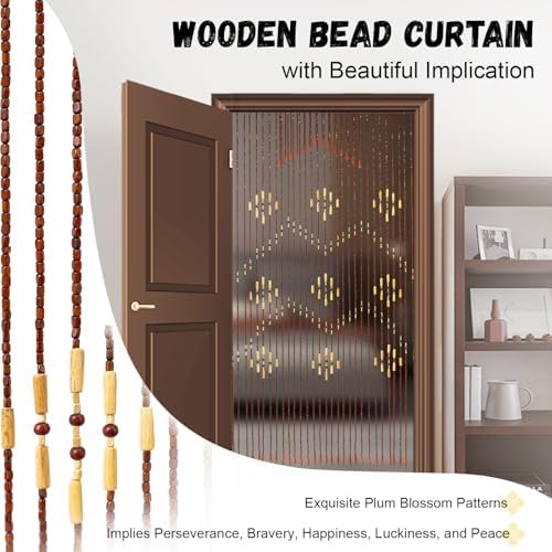 Hopuers Bamboo Beaded Curtain for Doorway 32 Lines