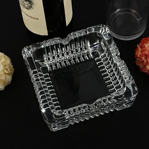 Square Crystal Ashtray with 4 Cigar Grooves