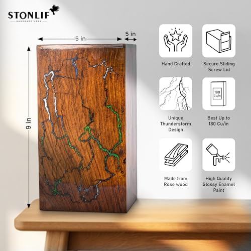 Stonlif Wooden Urn for Human Ashes - Thunderstorm Design