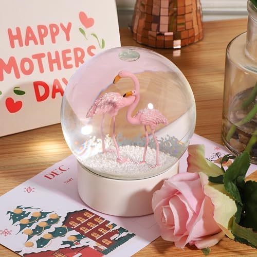 Pink Flamingo Snow Globe with White Base