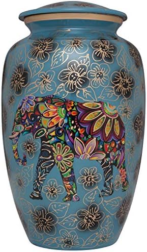 Blue Elephant Cremation Urn - Floral Indian Design