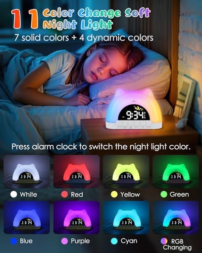 Kids Alarm Clock with Cat Design and Night Light