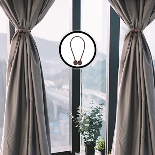2 PCS Magnetic Curtain Holdbacks with Woven Rope - Brown