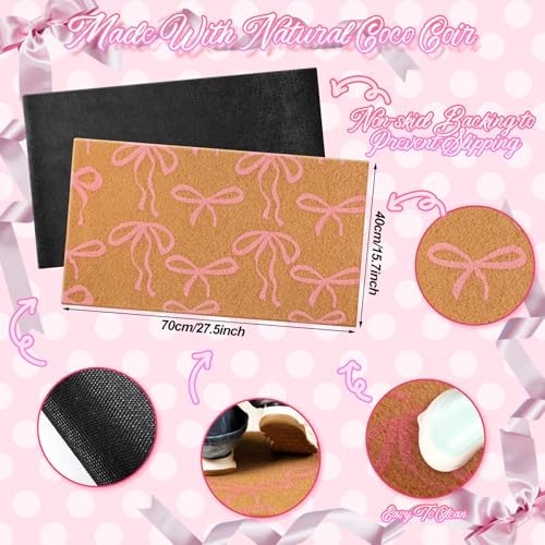 Ceenna Pink Bow Coir Doormat Outdoor Entryway Decor