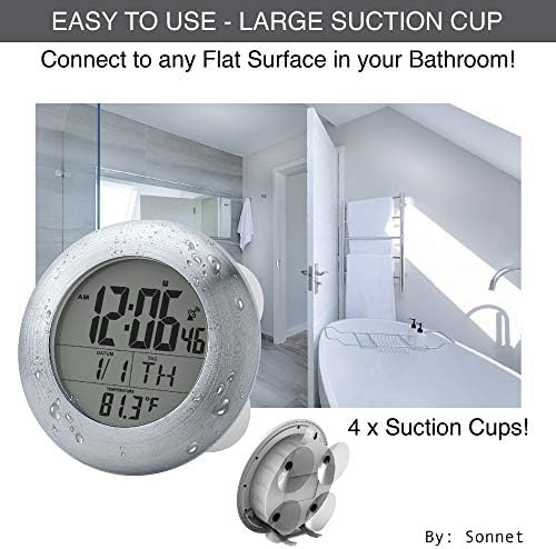 Ken-Tech Sonnet Shower Clock - Digital Time Date Day Temp Display