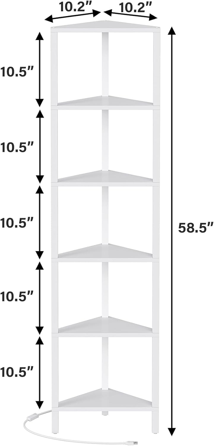 TUTOTAK 6-Tier Corner Bookshelf with LED Light