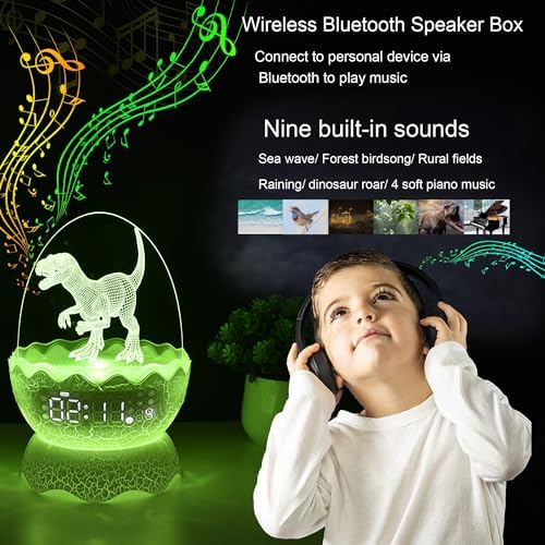 Dinosaur Night Light with Alarm Clock and Bluetooth Speaker