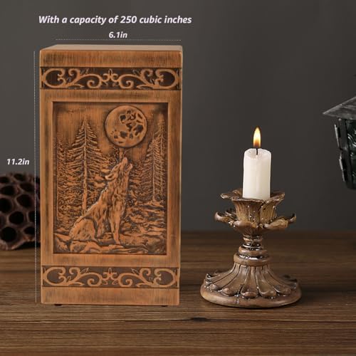 KIMNAG Wolf Wooden Cremation Urn 250lbs Decorative Keepsake