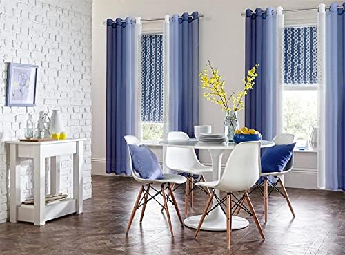 G2000 Ombre Sheer Curtains 84 Inches Navy Blue White 2 Panels