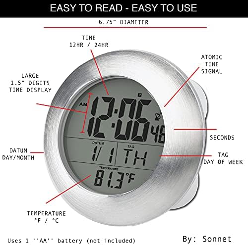 Ken-Tech Sonnet Shower Clock - Digital Time Date Day Temp Display