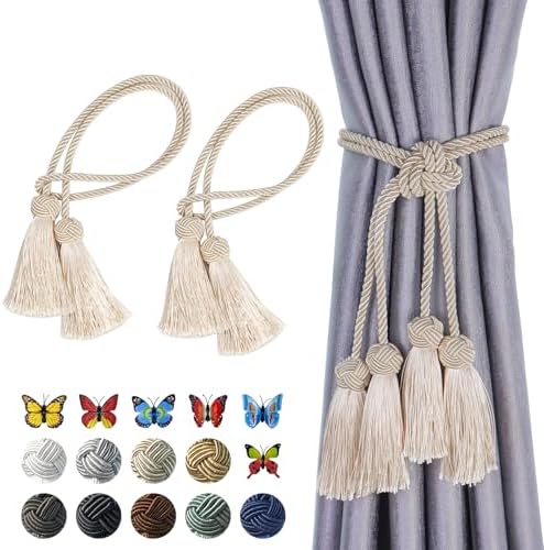 2 Pack Beige Curtain Tassel Tiebacks with Holdbacks
