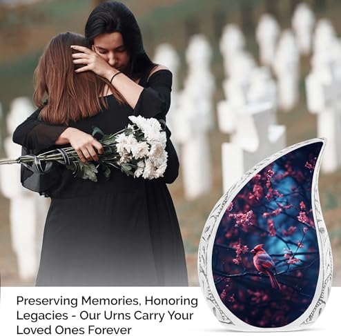 Red Cardinal Bird Urn for Adult Ashes 10 Inch Metal Cremation Urn