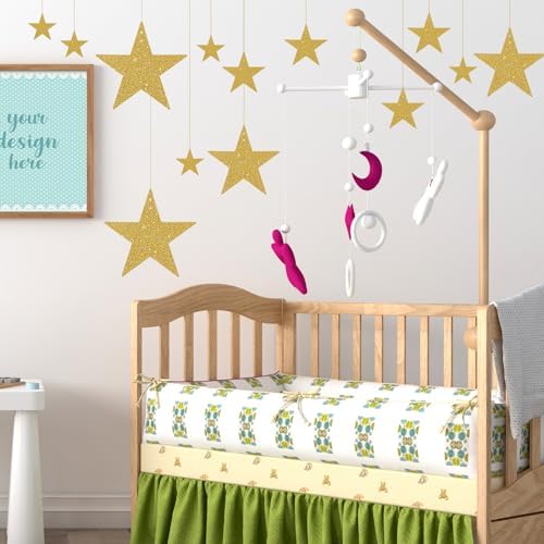 24PCS Shiny Hanging Gold Star Cutouts with String
