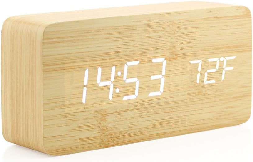OCT17 Bamboo Wood Alarm Clock with USB Power Supply
