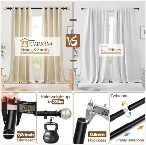 KAMANINA Adjustable Curtain Rod 32-58 Inches Black with Crackle Glass Finials