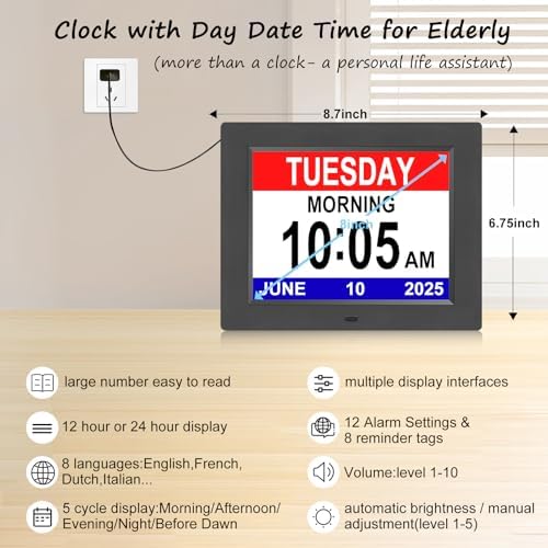 Jaihonda Large Digital Clock with Day Date and 12 Alarms