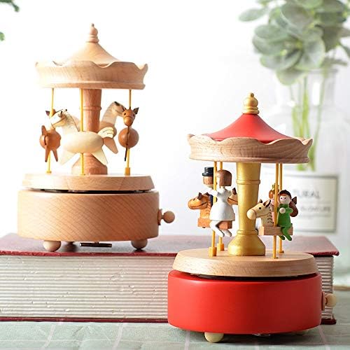 LilYXIN Carousel Music Box Red Wooden Horse Shape Musical Figurine