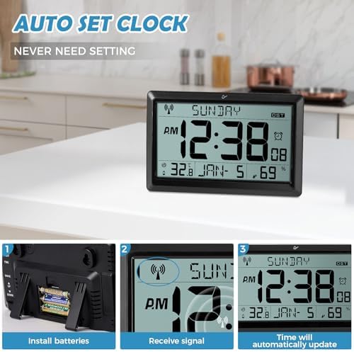 SZELAM Atomic Clock Black Large Display Wall Clock
