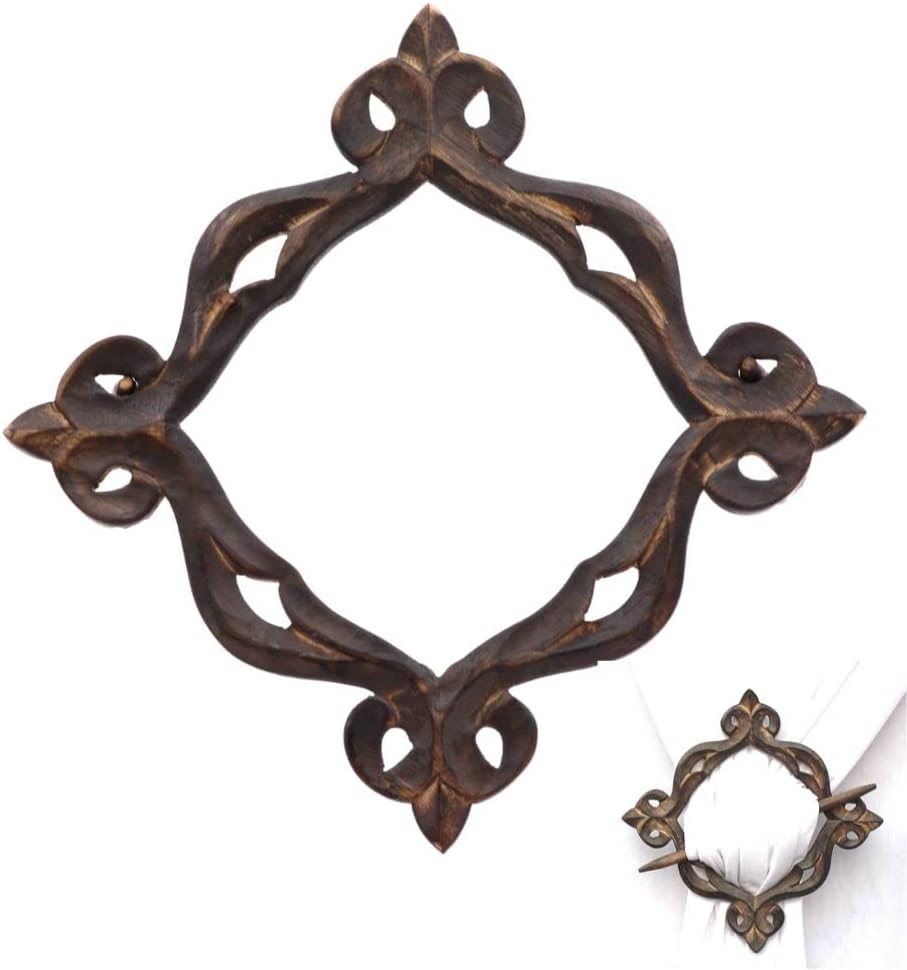 RII Antique Wooden Curtain Tiebacks Rustic Decor Holdbacks