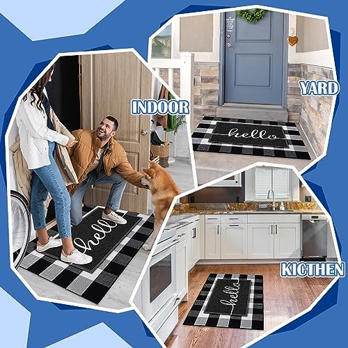 Geelin 2 Pcs Hello Doormat and Buffalo Check Rug
