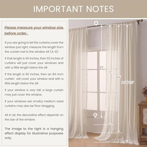 Boho Lace Curtains 96 Inch Long 2 Panel Set Beige