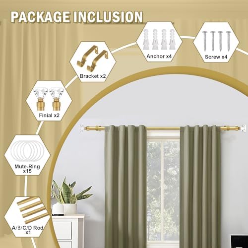Orger Diamond Curtain Rods 30-54 Inches Gold with Crystal Finials 2 Pack