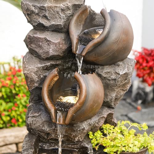 4567 In Tall Water Fountain With 5 Tier Planter Pot