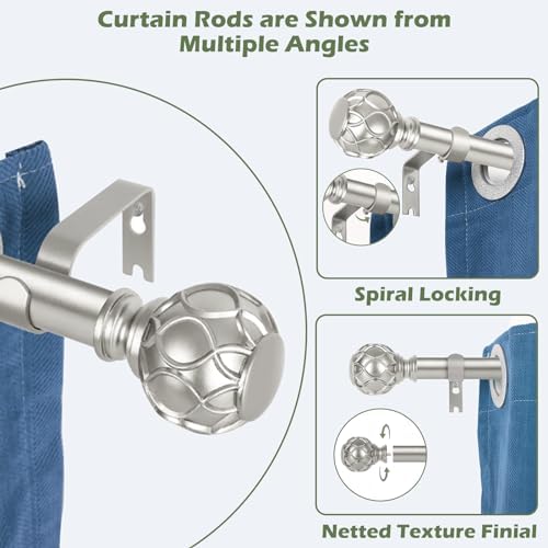 HTZON Antique Silver Decorative Curtain Rod Set 66-120 Inch