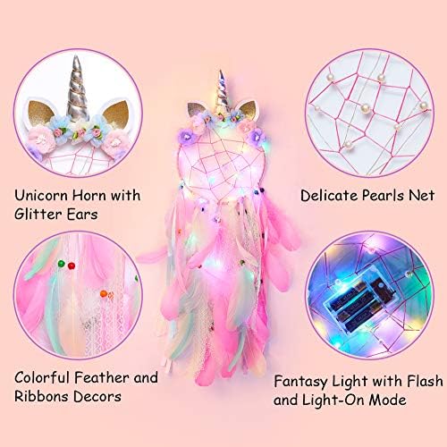 FIODAY Unicorn Dream Catcher Wall Decor with LED Light