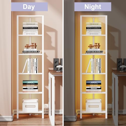 TUTOTAK 6-Tier Corner Bookshelf with LED Light