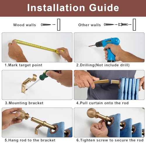 Warm Gold Decorative Curtain Rod with Ball Finials