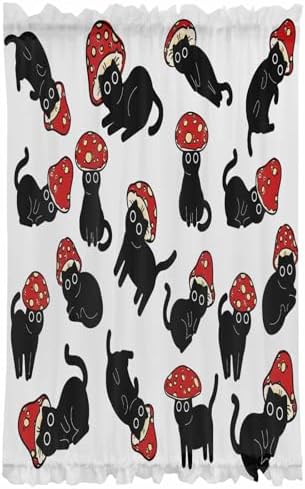 Black Semi Sheer Front Door Curtains 54x40 Inch
