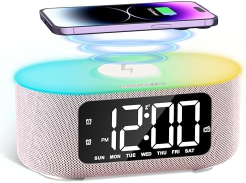 JALL Pink Fabric Alarm Clock with LED Display and Bluetooth Speaker