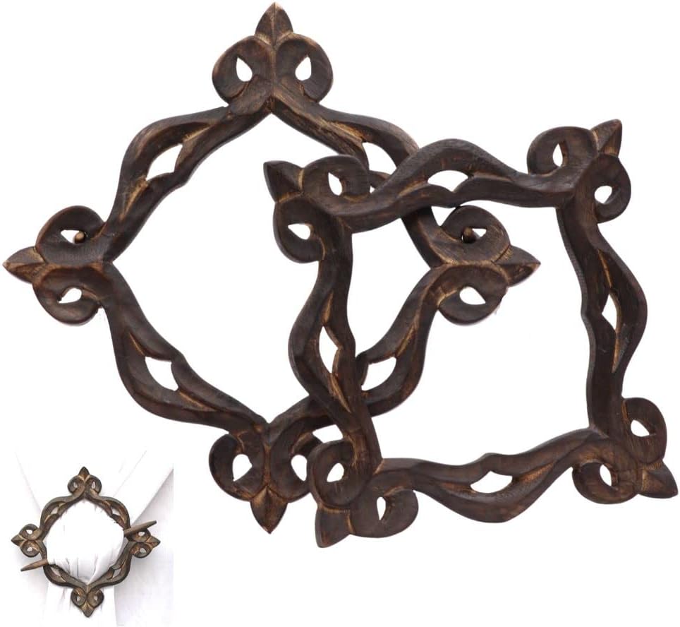 RII Antique Wooden Curtain Tiebacks Rustic Decor Holdbacks