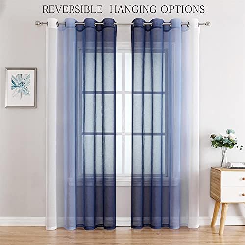 G2000 Ombre Sheer Curtains 84 Inches Navy Blue White 2 Panels