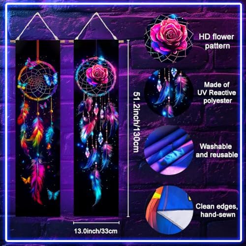 ACRNIGHEET UV Reactive Blacklight Dream Catcher Tapestry Wall Decor