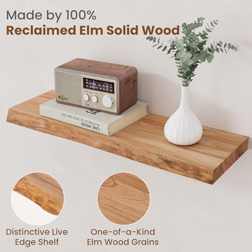 24 Inch Floating Shelves Set of 2 Natural Elm Wood