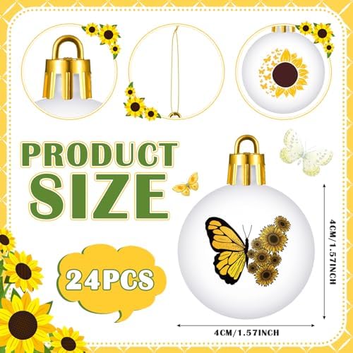 Barydat 24 Pcs Yellow Sunflower Hanging Decorations