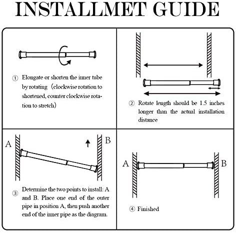 NICETOWN Adjustable Tension Curtain Rod 28 to 48 Black